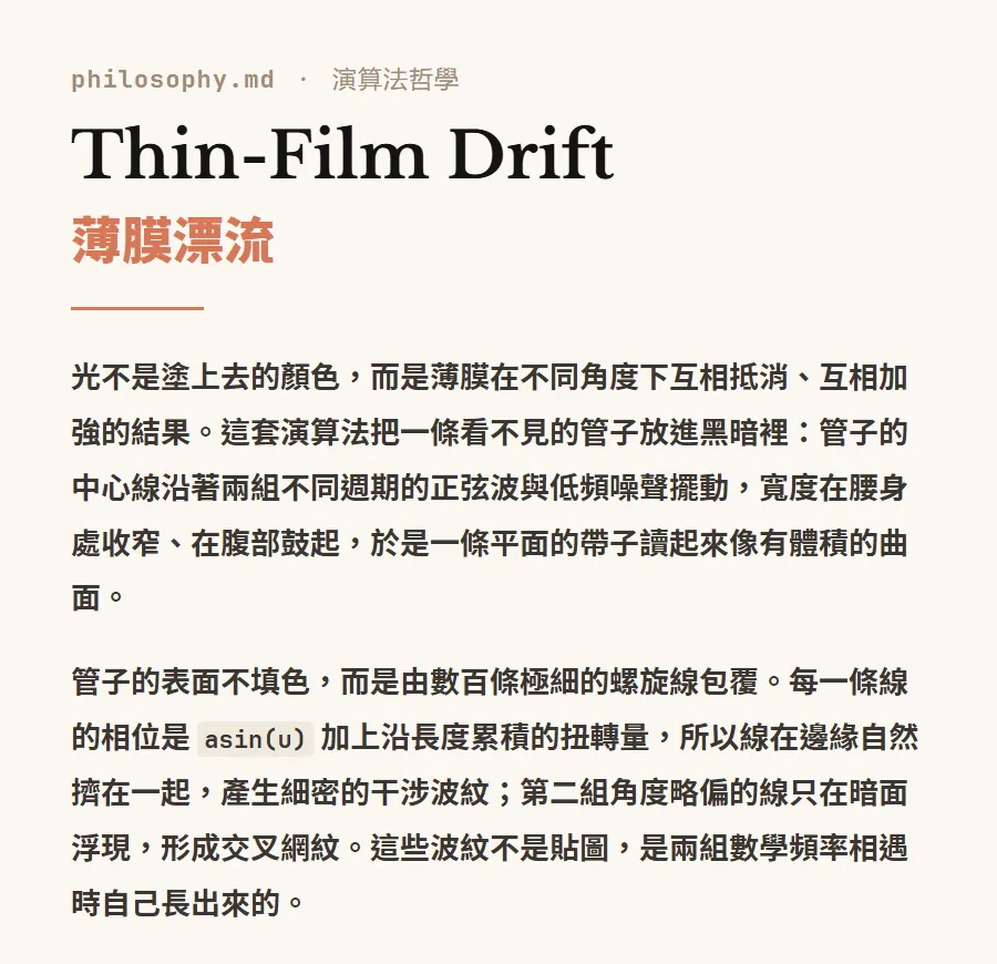 Claude 寫的演算法哲學「薄膜漂流 Thin-Film Drift」節錄