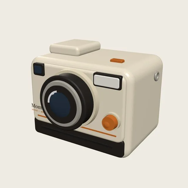 奶油色復古拍立得相機 3D 模型正面特寫