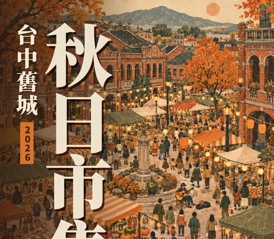 傳單標題放大：直排「台中舊城」和超大的「秋日市集」