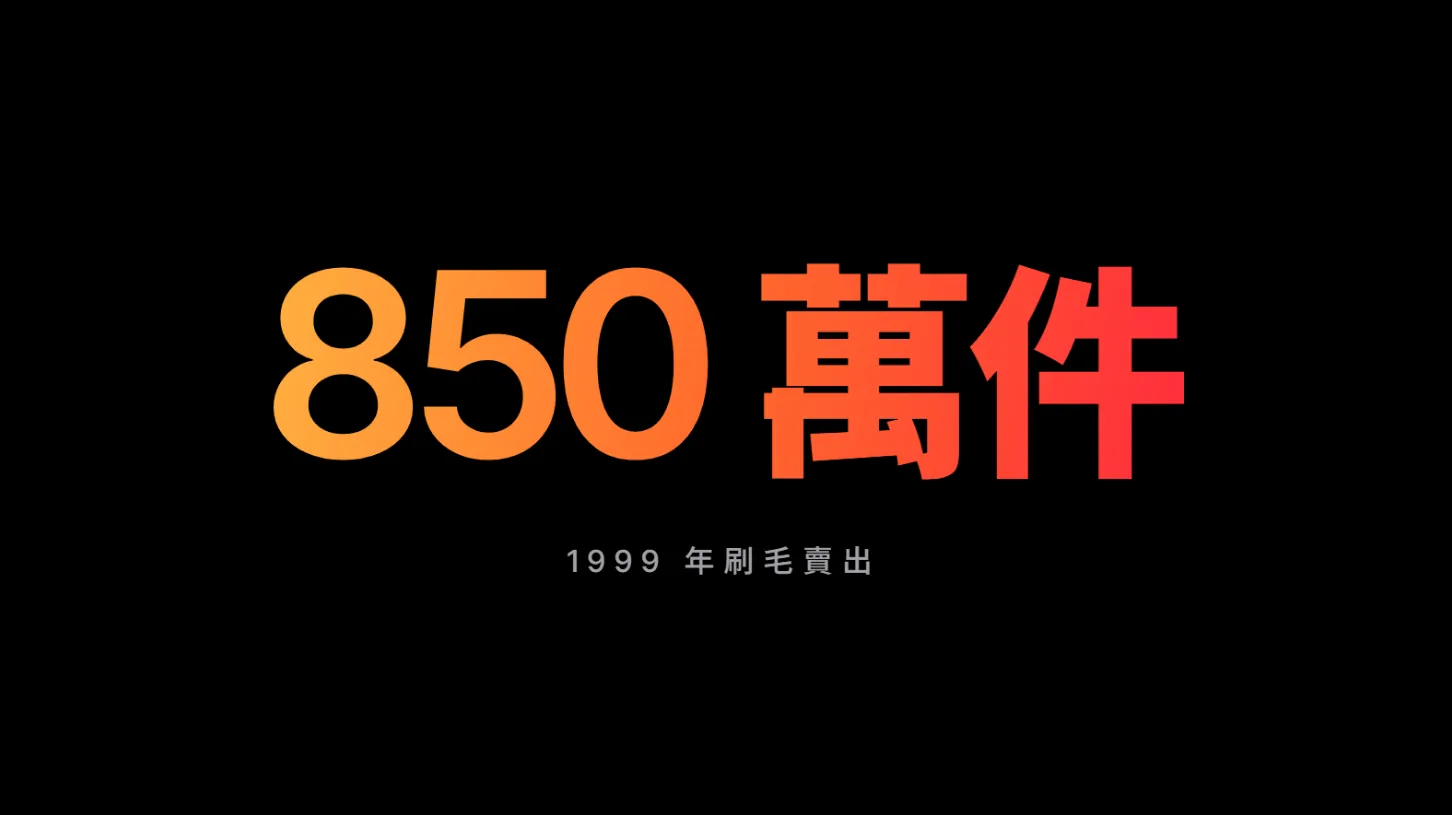 黑底簡報頁：橘紅漸層的超大字「850 萬件」
